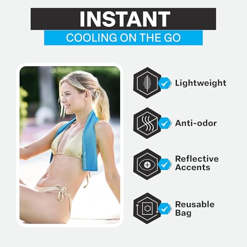 Instant Cooling Towel - Sports Cooling Towel with UPF 50+ and Reflective Protection - Moisture Wicking, Chemical-Free Evaporative Cooling for Hot Weather, Runners & Athlete (Blue, 1 Pack)
