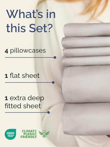 CGK Extra Deep Queen Sheet Set - 6pc Cooling Sheets - Light Grey