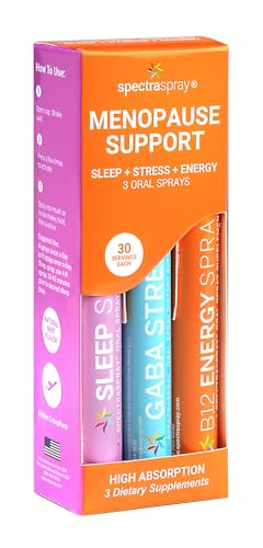 SpectraSpray Menopause Support Oral Supplement Kit, 30 Day Supply per Spray | Sleep + B12 Energy + GABA Relaxation & Calm, Natural Mint Flavor, Vegan non-GMO & Gluten Free, Made in the USA