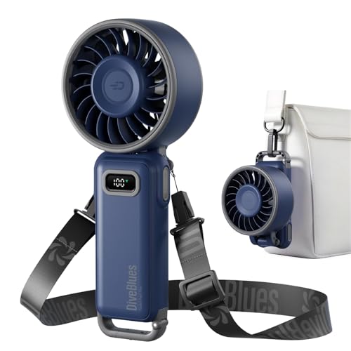 Diveblues Fanzy D6036 Portable Handheld Fan, Harbor Blue | 7.4m/s High Speed Turbo, 180° Foldable 4-in-1, Integrated Carabiner Clip, 100 Speed Stepless Control