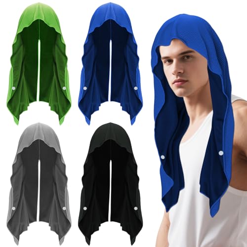 4 Pack Cooling Hoodie Towels Cooling Towels for Neck and Face Quick Drying Sweat Towel Wraps Cooling Head Neck Wraps Sun Protection for Hot Summer Weather Sport Workout