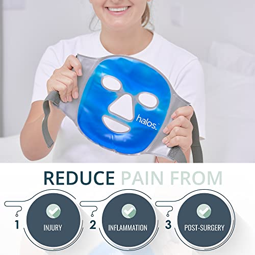 MyHalos Ice Face Mask, Cooling Gel Pack for Migraine, Swelling & Puffiness | Eases Stress & Post-Surgery Discomfort, Hot or Cold Gel Therapy, Reusable, Freezer & Microwave Safe, Comfortable Fit - Blue