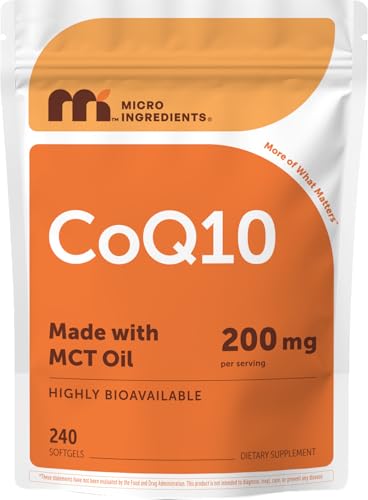 Micro Ingredients CoQ10 200mg Per Serving, 240 Softgels | Made with Coconut MCT Oil | Coenzyme Q10 (Ubiquinone) | Non-GMO