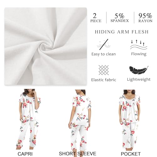 POPYOUNG Pajamas for Women Set 2 Piece Summer Lounge Capri Pj Sleepwear