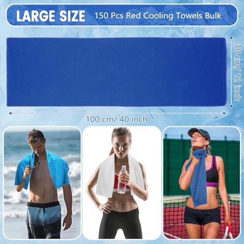 Hosuly 150 Pack Cooling Towels Bulk 40 x 12 Inch Large Chilly Breathable Sweat Sports Cold Towels Sublimation Microfiber Ice Neck Rag for Hot Weather Workout Gym Team Gift (Dark Blue,Light Blue,White)