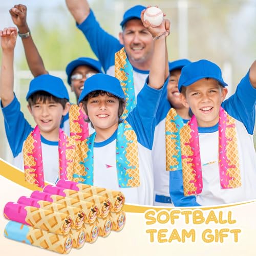 12 Pcs 40"x12" Softball Ice Cream Drip Cooling Towels | Sweat Absorbent Cooling Towels for Coach & Team Gifts, Youth Sports, Gym, Beach, Pool & Hot Weather Party Favors