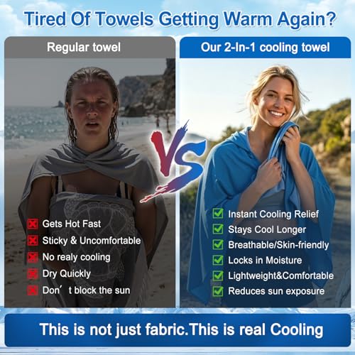 Large Hoodie Cooling Towels Instant Heat Relief Dual Layer Ice Towel | Wearable Cooling Shawl, Sun Proection Long-Lasting Cool for Yoga,Yard work Camping Beach & Summer Activities (55*25inch)