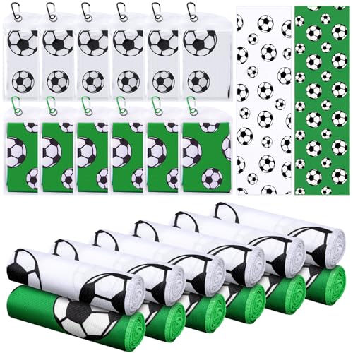 12 Set Soccer Cooling Towels with Pouch 40x12 Inch Microfiber | Ice Towel for Team Gifts and Party Favors, Bulk Pack with Storage Pouch, Quick Dry for Athletes and Outdoor Sports