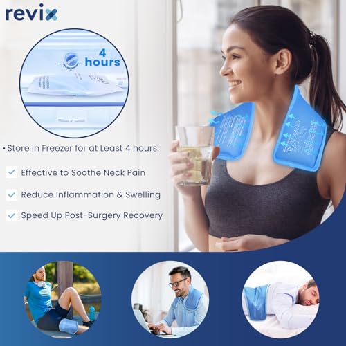 REVIX Neck Ice Pack Wrap – Reusable Hot Cold Gel Pack for Neck and Shoulder | Large Flexible Design with Soft Plush Lining, Cervical Gel Ice Wrap Ideal for Post-Workout Recovery, Fatigue & Relaxation