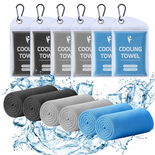 Clothirily 6 Pack Cooling Towels, 40x12 Breathable Gym Towel for Neck Face | 6 Pack Set, Instant Cooling Effect, Breathable Microfiber, For Gym Yoga Camping Running, Quick-Dry&Reusable, Fits Neck&Face
