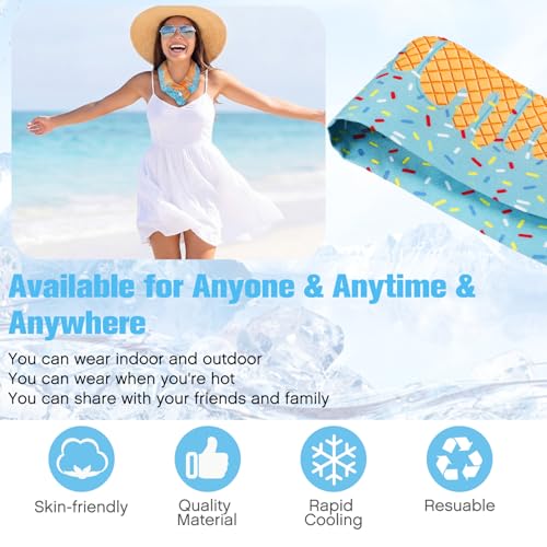 Hanaive 12 Pcs Cooling Neck Wraps with Button Tie Dye Neck Cooler for Hot Weather Ice Cooling Bandana Scarf for Summer Men Women (Ice Cream Drip)