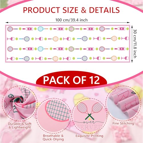 12 Pack Pink Tennis Cooling Towels for Neck and Face 30x9 Inch Tennis Sports Team Gifts Instant Cooling Neck Wraps Ice Towels Bulk for Hot Weather Players Coaches Athletes Camping Yoga