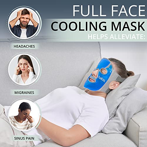 MyHalos Ice Face Mask, Cooling Gel Pack for Migraine, Swelling & Puffiness | Eases Stress & Post-Surgery Discomfort, Hot or Cold Gel Therapy, Reusable, Freezer & Microwave Safe, Comfortable Fit - Blue