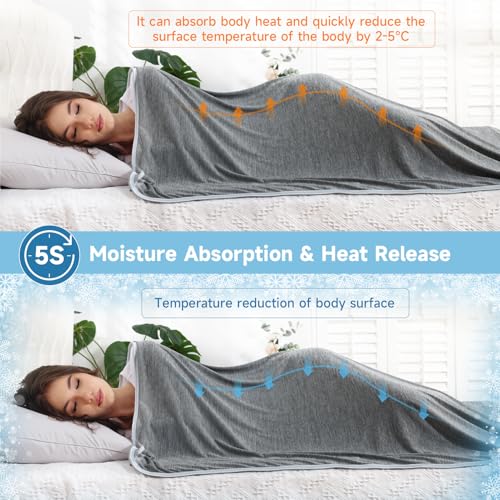 Cooling Blanket, 80''X60'' Double-Sided Cooling Fabric | Q-Max>0.43 Tech Absorbs Heat, Machine Washable，for Hot Sleepers/Night Sweats，for Bed/Couch，Gray