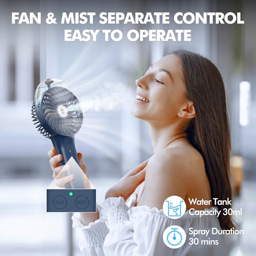MORECORE Portable Misting Fan, 180° Foldable Handheld Personal Fan | Cooling Mist Spray, Gifts for Mother Mom Wife Girl, for Women Skincare & Makeup, Men Travel Beach Cruise Disney Essentials