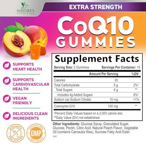 CoQ10 Gummies 100mg - 3X Strength Coenzyme Q10 - Ultra High Absorption, Antioxidant Supplements Support Heart Health & Energy Production - Nature's Coq 10 Vitamins Supplement - Vegan - 30 Gummies