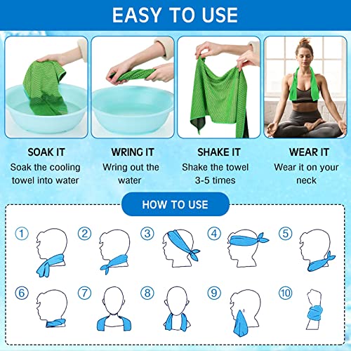 Shellwei 80 Pcs Cooling Towel Bulk 40 x 12 Inch Double Layer Microfiber Chilly Cold Towel for Neck Gym Yoga Running Workout Sports(Rose Red, Light Blue, Green, White)