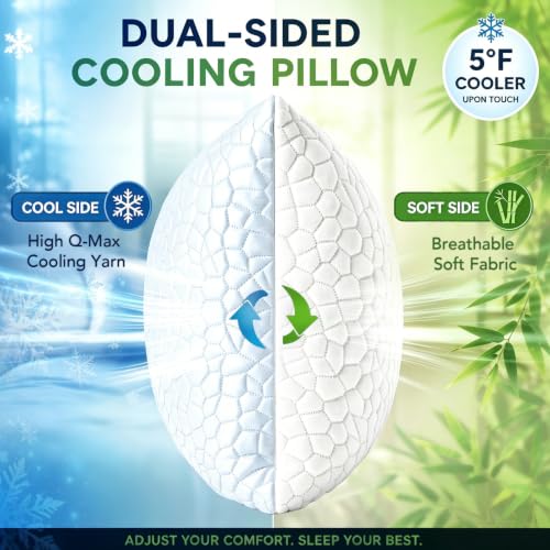 SUPA MODERN Cooling Pillow Queen Size Set of 2, CertiPUR-US Shredded Memory Foam Pillows for Sleeping, Cool Bed Pillows for Hot Sleepers, Adjustable Firm Pillow for Side,Back,Stomach Sleepers