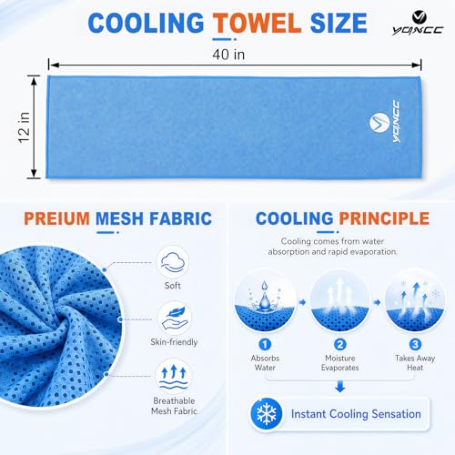 YQXCC 4 Pack Cooling Towels, 40"x12", Ice Cool Towels for Neck & Face | Soft Breathable Microfiber, Instant Cooling Neck Wraps for Yoga, Golf, Gym, Running, Hiking, Camping & Hot Weather Activities