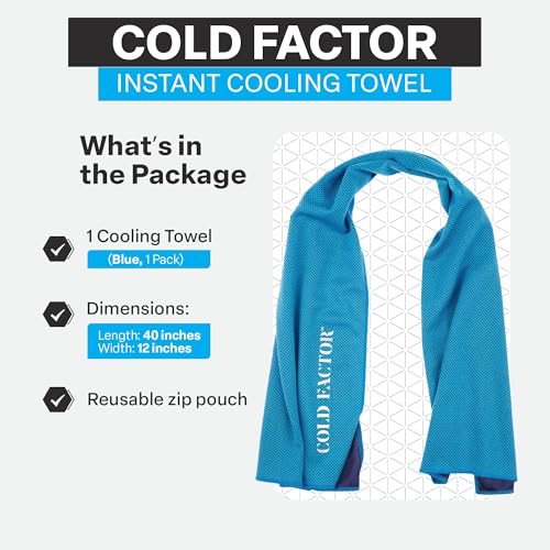 Instant Cooling Towel - Sports Cooling Towel with UPF 50+ and Reflective Protection - Moisture Wicking, Chemical-Free Evaporative Cooling for Hot Weather, Runners & Athlete (Blue, 1 Pack)