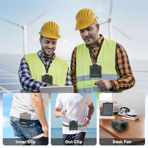 LOUISWARE Portable Waist Fan 10000mAh Rechargeable Waist Clip Fan 18000RPM With Max 12H Working Time 3-speed adjustment with LED flashlight Portable Fan for Outdoor Jobsite and etc