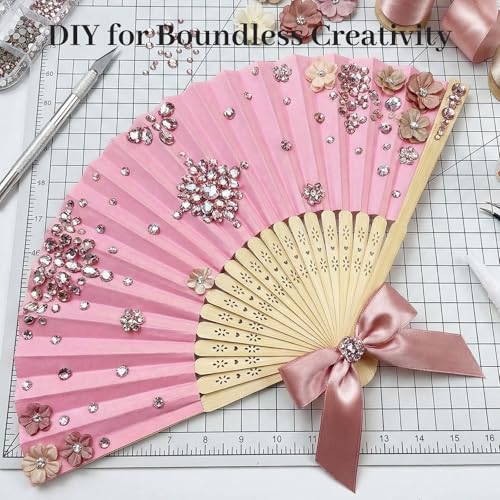 JOHOUSE 12 PCS Pink Foldable Hand Fan, 8.3 Inch Paper Fans for Women | Wedding Baby Shower Princess Theme Party Decorations, Party Bachelorette Engagement, DIY Crafts Photography Props