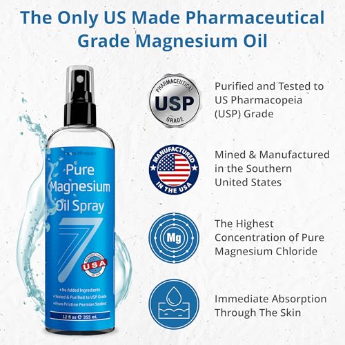Seven Minerals Magnesium Oil Spray for Sleep, Leg Cramps & Feet, Big 12 oz