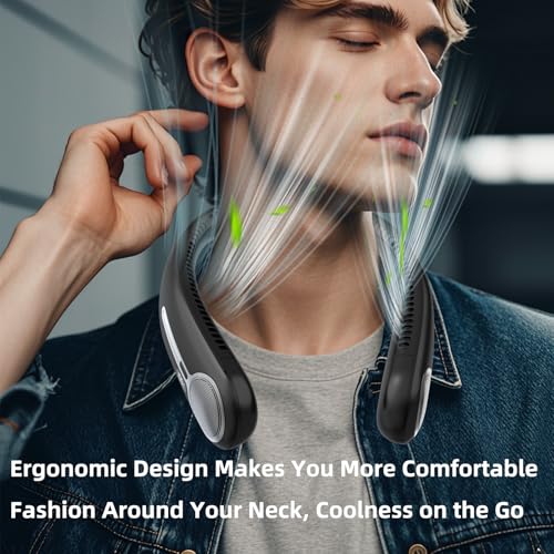 Portable Neck Fan, Personal Wearable Bladeless Fan, 6000mAh USB Rechargeable, 360° Airflow, LED Display, 4-Speeds, Hands Free Fan for Outdoor Indoor, Birthday Gifts for Men Women Dad Mom (Black)