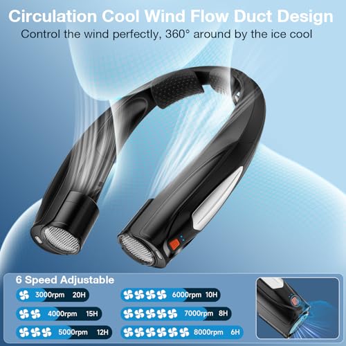 Hionly AI Neck Fan, 6 Speeds Adjustable Portable Personal Fan Rechargeable, Faster Cooling Wearable Fan, Ultra Quiet for Home, Office, Travel, Outdoor