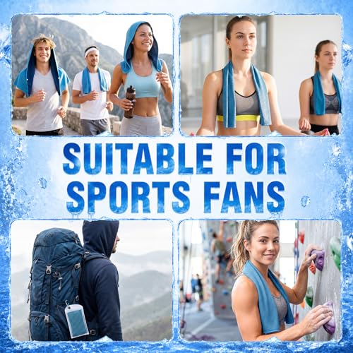 Honoson 12 Pcs Cooling Hoodie Towel Set, 6 Double-Layer Cooling Head Wrap & 6 Flat Ice Towels UPF 50+ Sun Protection Breathable Neck Face Towels Bulk for Hot Weather Sports Running(Blue)