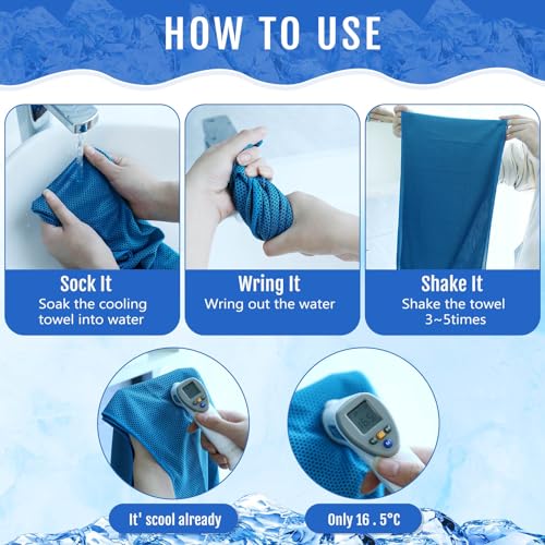 Hosuly 12 Pieces Cooling Towels, 40 x 12 Inch Ice Cool Towel for Neck and Face Microfiber Soft Breathable Chilly Rags for Yoga, Sports, Golf, Gym, Running, Workout(Light Blue)