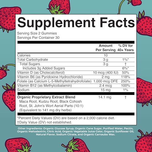 MaryRuth's Organic Menopause Support Gummies, Black Cohosh, 30 Servings | Mood Support, Hot Flash Relief, Maca Root, Black Cohosh, USDA Organic