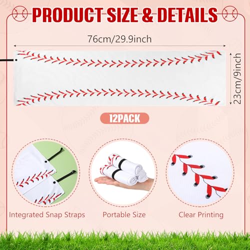 HunnmingRe 12 Pcs Mini Baseball Cooling Towel with Snap Loop, 30" x 9" Cooling Towel for Neck and Face Breathable Chilly, Microfiber Sport Rags for Baseball Team Gift, Cold Sweat Rag for Sport