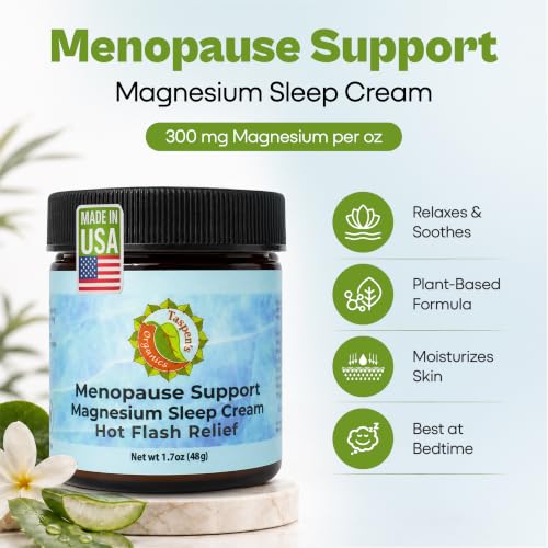 Taspen's Organics Menopause Support Magnesium Sleep Cream – Natural Cooling Relief for Hot Flashes & Night Sweats | Promotes Relaxation & Sleep | Flower Essence & Botanical Formula (1.7 oz)