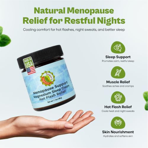 Taspen's Organics Menopause Support Magnesium Sleep Cream – Natural Cooling Relief for Hot Flashes & Night Sweats | Promotes Relaxation & Sleep | Flower Essence & Botanical Formula (1.7 oz)