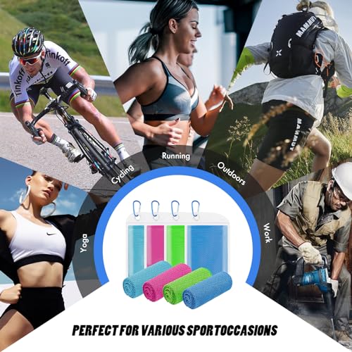 Leuceiy 4 Pack Cooling Towels (40"x12"), Cooling Towels for Neck and Face, Gym Towel for Working Out, Soft Breathable Microfiber Ice Towel for Yoga Sport Running Golf