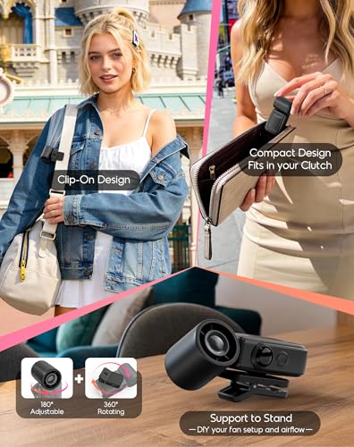 Clip-On Portable Fan for Strollers, 13500RPM Mini Handheld Turbo Travel Fan | Rechargeable 360° Rotatable, LED Display, 4 Gear High Speed Turbo, Travel Cruise Concert Office Makeup Ideal, Women Men Gifts