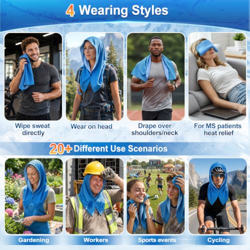 Upgrade Dual-Layer Strong Cooling Hoodie Towel UPF 50+ Sun Proteciton | Instant Ice Cooling Towel for Neck & Face Neck Wraps Cooler for Outdoor Work,Sports,Yoga,Camping & Hot Weather