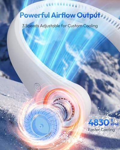 Gaiatop Portable Neck Fan Rechargeable, Hands-Free Cooling, 23.5hrs Runtime | Battery Powered Personal Wearable Fan, Summer Outdoor Travel Essentials, Birthday Gifts for Women Men Teens, White