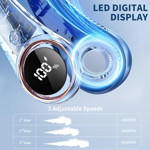 Personal Cooling Portable Neck Fans - USB Rechargeable,360 Free Rotation & Lower Noise Bladeless Battery Operated Design with 3 Speeds Duration 48 hrs, Small Neck Air Conditioner(Black)
