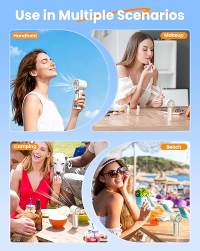 Portable Handheld Turbo Fan, 5-Speed Adjustable USB-C Rechargeable with LED Digital Display & 4-Mode Flashlight, Lightweight Personal Fan for Travel/Camping/Indoor Use, White