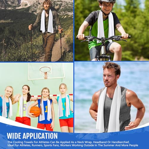 Hosuly 6 Pack Cooling Towel 40" X 12", Cool Neck Wrap,White | Cooling Rag for Neck and Face, Ice Breathable Chilly Towels, Portable Bag, Quick Cooling for Hot Weather