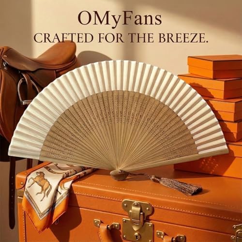 Hand Fan for Women Foldable - Folding Chinese Japanese Vintage Bamboo Silk Fan - Ideal for Hot Flashes, Church, EDM, Festivals, Dancing and Gifts (Bamboo-White)