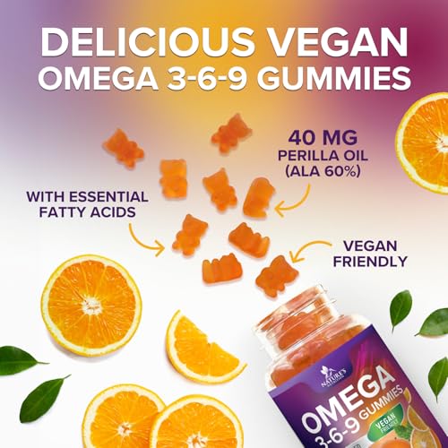 Omega 3 6 9 Gummies - Vegan Omega 3 Supplement Gummy - Essential Fatty Acids Oil 369 Complex Heart Support & Brain Support for Women, Men & Pregnancy, Fish Free Non-GMO, Orange Flavored - 120 Gummies