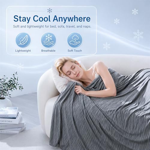 Cooling Blanket for Hot Sleepers, Summer Blanket Keep Cool for Night Sweats | Queen Size 90"x90" Breathable Soft Thin Cold Blankets for Bed Couch Sofa, (Dark Gray)