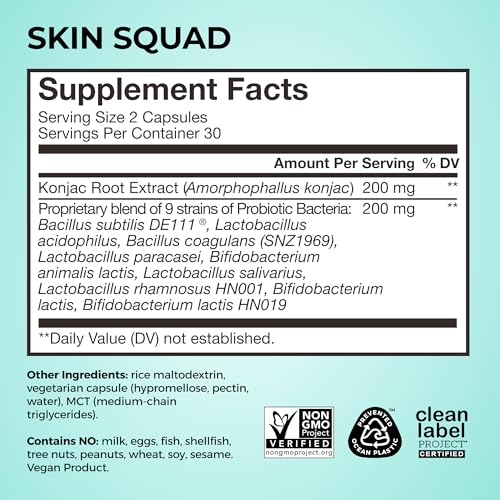 HUM Skin Squad Probiotic & Prebiotic, Skin & Gut Health Support, 60 Count