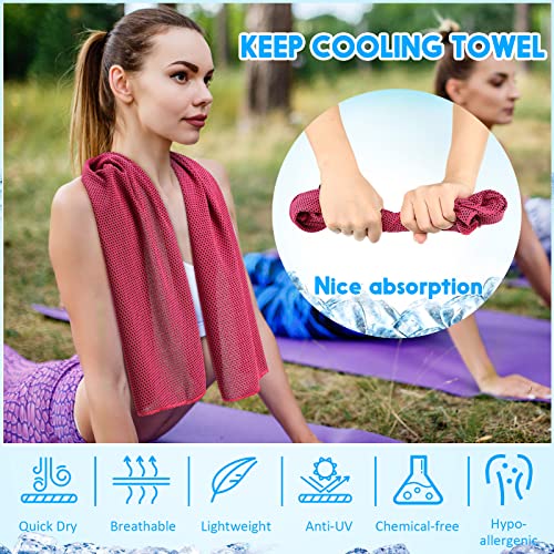 Redbaker 20 Pack Cooling Towels, 40"x12" Ice Breathable Soft Chilly Sweat Rag with Bags for Neck and Face Yoga Gym Running Golf Workout Sports Camping(Rose Red)