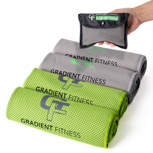 Cooling Towels (4 Pack) - Breathable Sweat Towel, Cooling Towel for Neck & Face - Neck Cooler for Quick Cool Down for Gym, Running, Golf, Yoga, Camping & Sports (Green|Grey, 4)