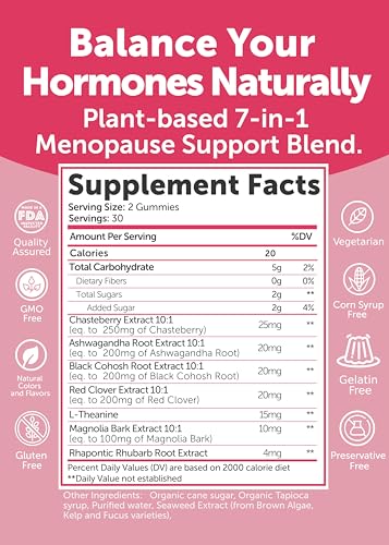 Lunakai USA Made Menopause Relief Gummies – Natural Menopause Supplements for Women with Black Cohosh & L-Theanine – Daily Support for Hot Flashes, Night Sweats & Hormonal Balance, 60ct