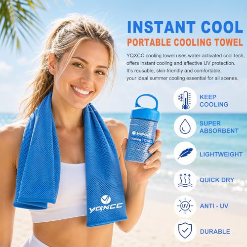 YQXCC 2 Pack Cooling Towels (47"x12"), Ice Cool Towel for Neck & Face | Cooling Neck Wraps, Soft Breathable Microfiber Chilly Towel for Yoga, Golf, Gym, Running, Camping & Hot Weather